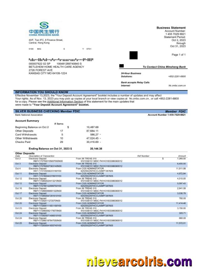 China Minsheng Bank firm account statement